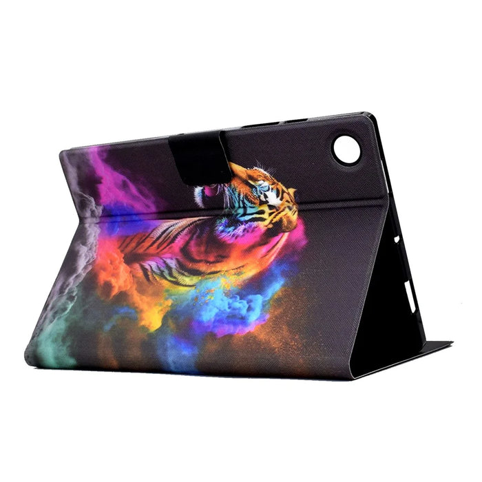 Protective Case for Lenovo Tab M10 (Gen 3) PU Leather Flip Cover Pattern Printed Tablet Stand Case with Card Slots - Colorful Tiger - 6