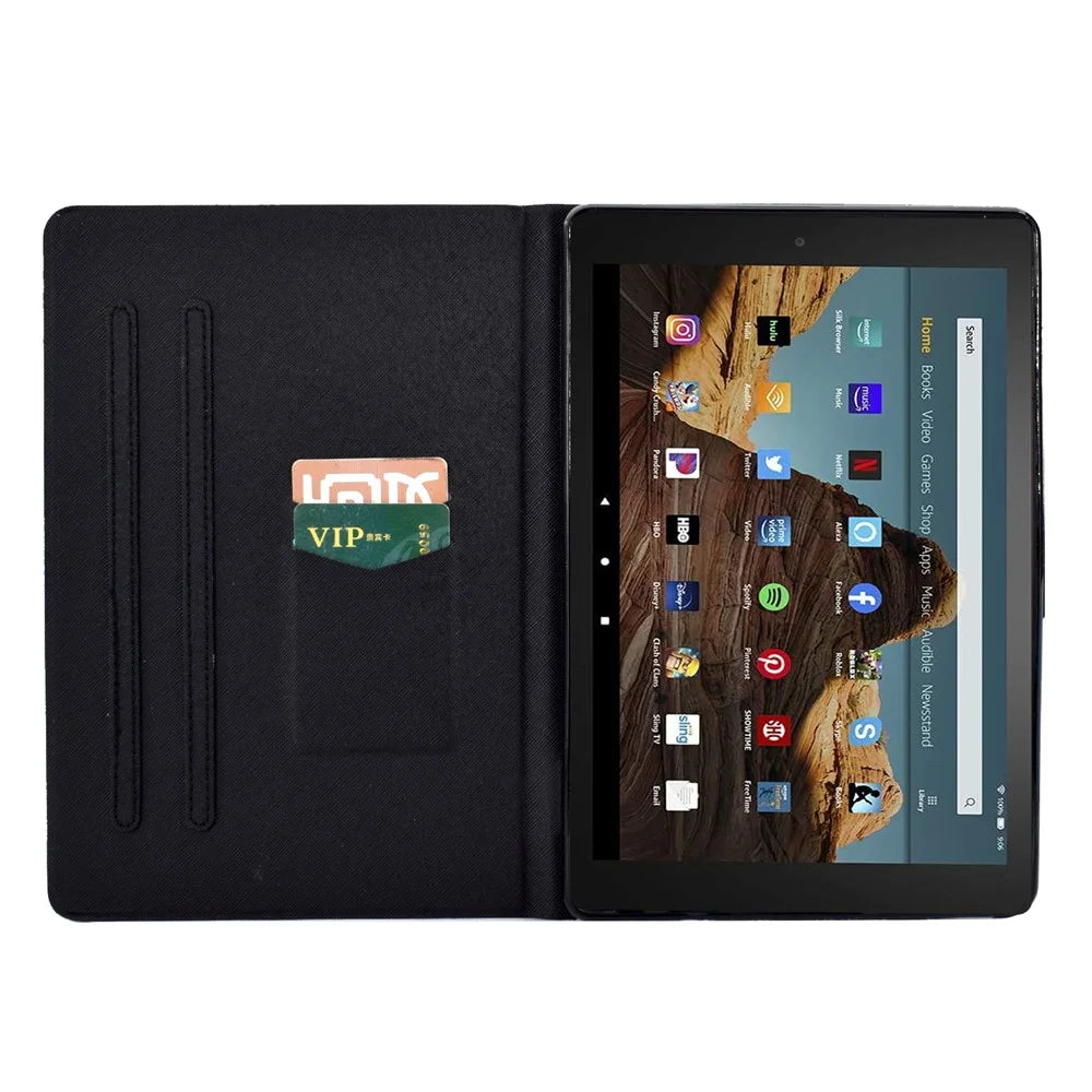 For Amazon Fire HD 10 (2021) / HD 10 Plus (2021) Leather Cover Pattern Printed Anti-Scratch Tablet Case with Card Slots - Leaf - 2