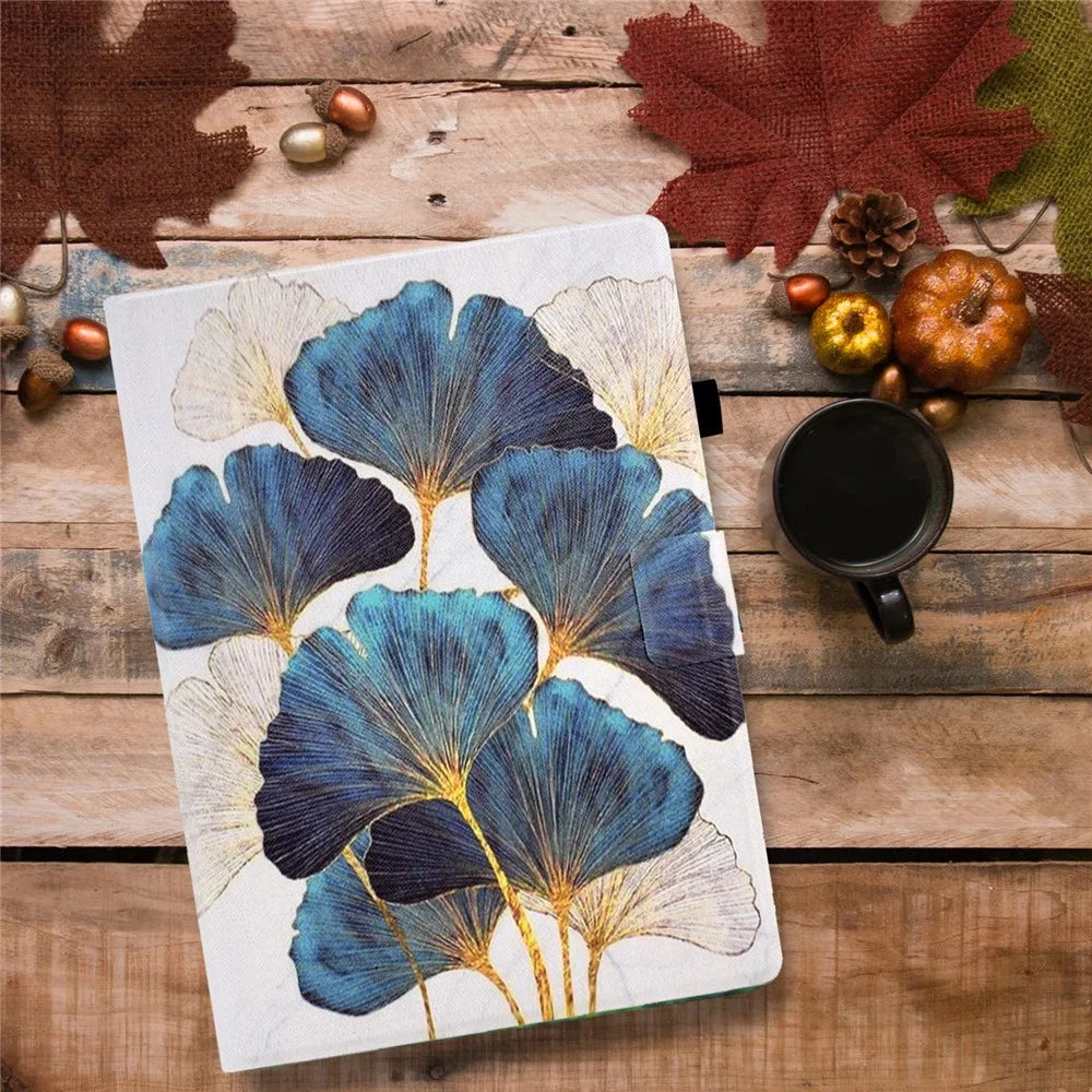 For Amazon Fire HD 10 (2021) / HD 10 Plus (2021) Leather Cover Pattern Printed Anti-Scratch Tablet Case with Card Slots - Leaf - 7