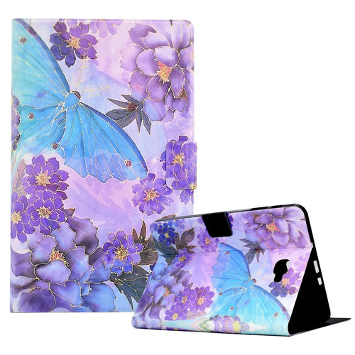For Samsung Galaxy Tab A 10.1 (2016) T580 / T585 Leather Flip Cover Pattern Printed Tablet Case with Card Slots - Peony Butterfly - 1