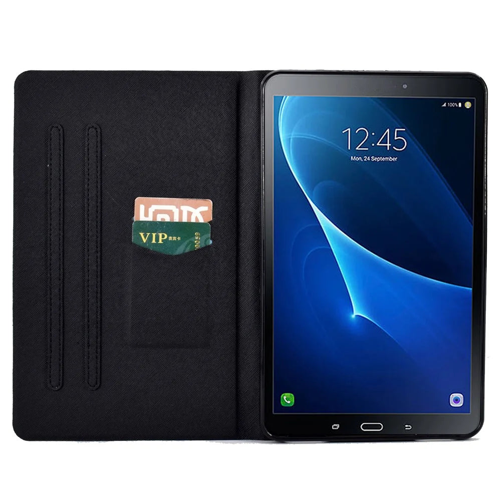 For Samsung Galaxy Tab A 10.1 (2016) T580 / T585 Leather Flip Cover Pattern Printed Tablet Case with Card Slots - Peony Butterfly - 2