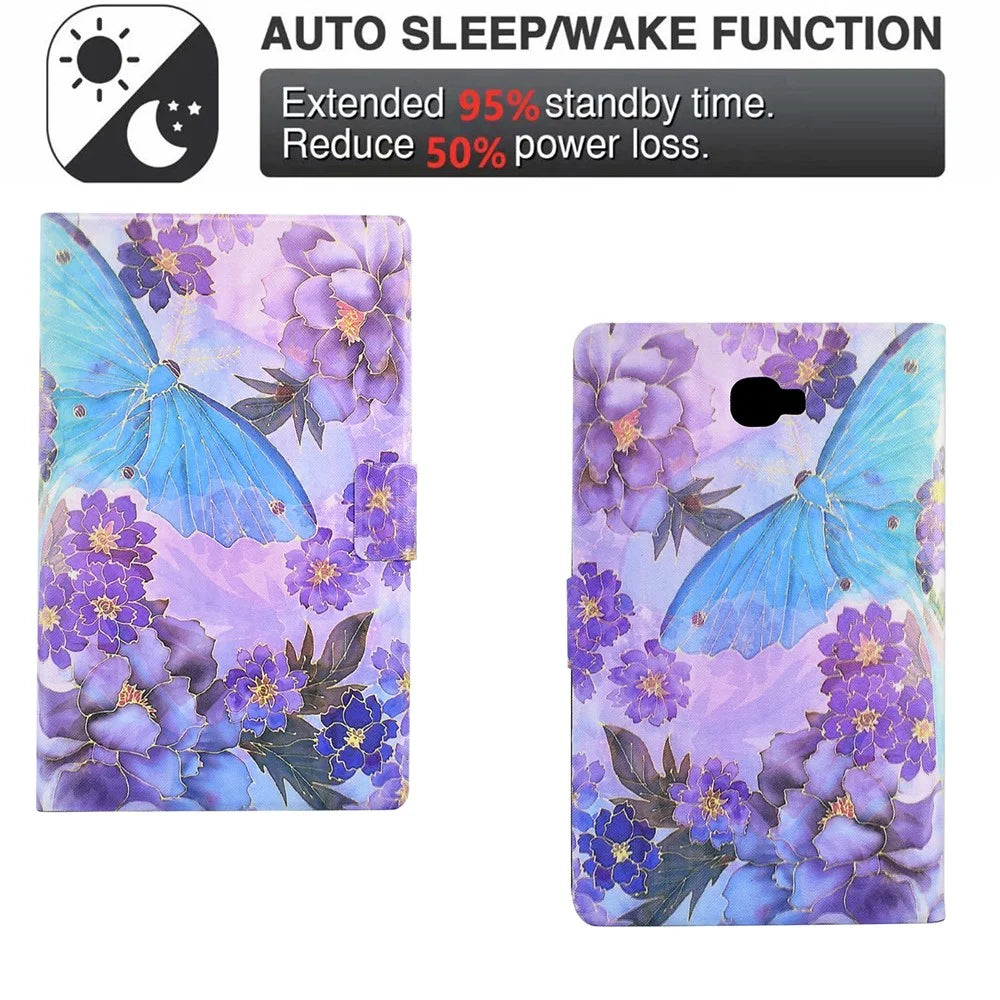 For Samsung Galaxy Tab A 10.1 (2016) T580 / T585 Leather Flip Cover Pattern Printed Tablet Case with Card Slots - Peony Butterfly - 4