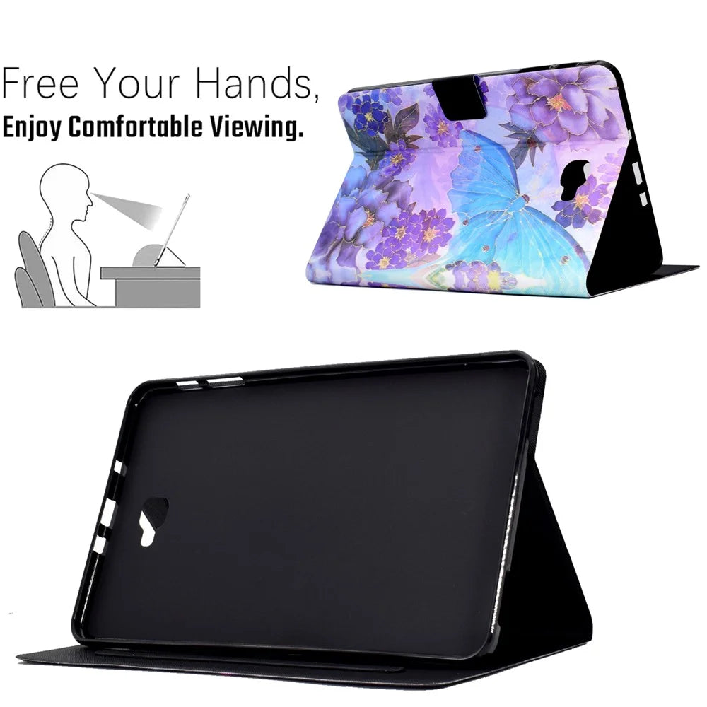For Samsung Galaxy Tab A 10.1 (2016) T580 / T585 Leather Flip Cover Pattern Printed Tablet Case with Card Slots - Peony Butterfly - 5