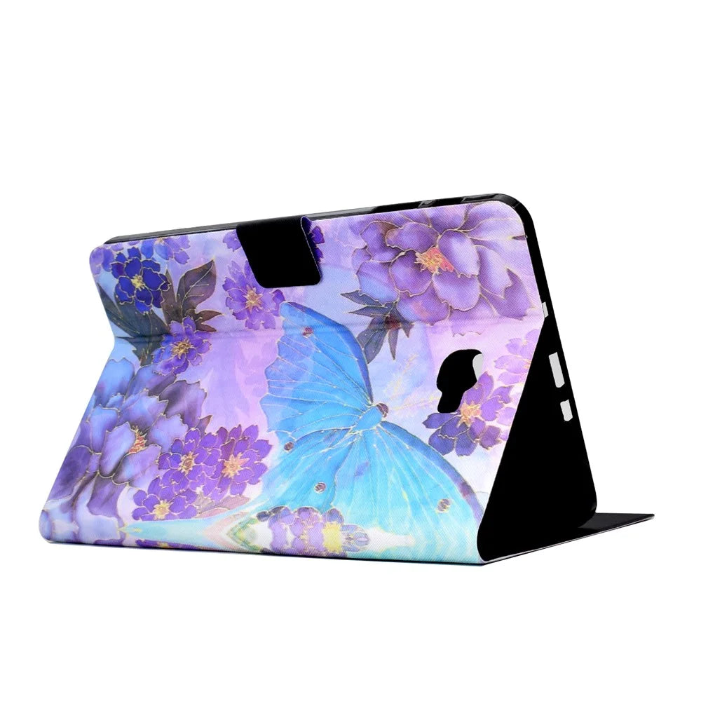 For Samsung Galaxy Tab A 10.1 (2016) T580 / T585 Leather Flip Cover Pattern Printed Tablet Case with Card Slots - Peony Butterfly - 6