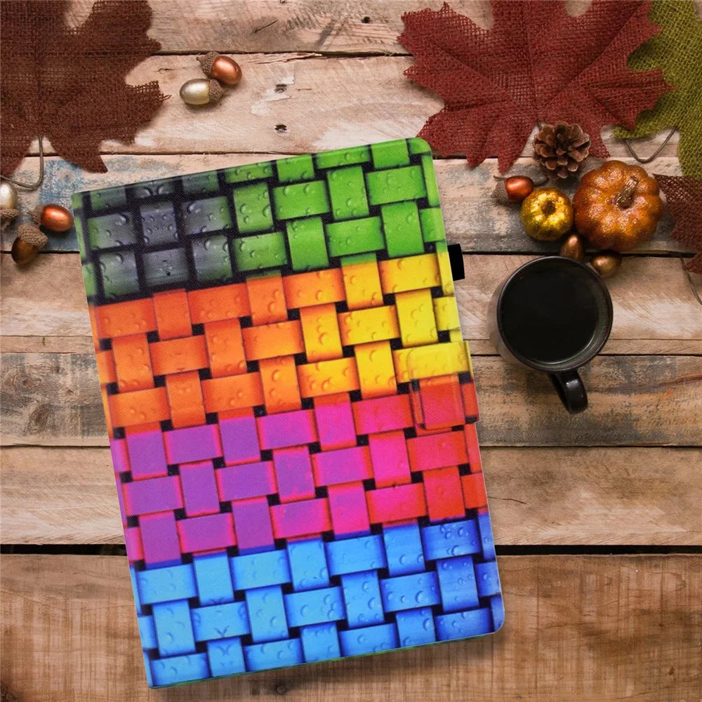 For Samsung Galaxy Tab A7 Lite 8.7-inch T220 / T225 Tablet Case Pattern Printed Leather Cover with Card Slots - Knitted Strip - 7