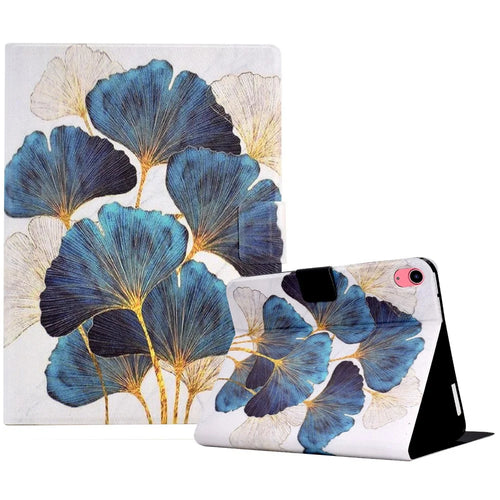 For iPad (2025) / 10.9 (2022) Shockproof Case Pattern Printed Leather Flip Cover Anti-Drop Tablet Case - Leaf - 1