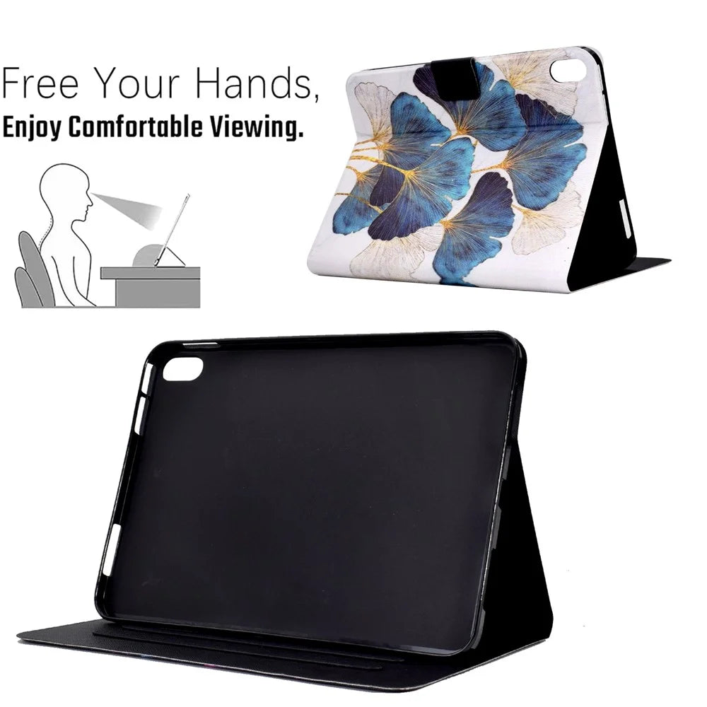 For iPad (2025) / 10.9 (2022) Shockproof Case Pattern Printed Leather Flip Cover Anti-Drop Tablet Case - Leaf - 5
