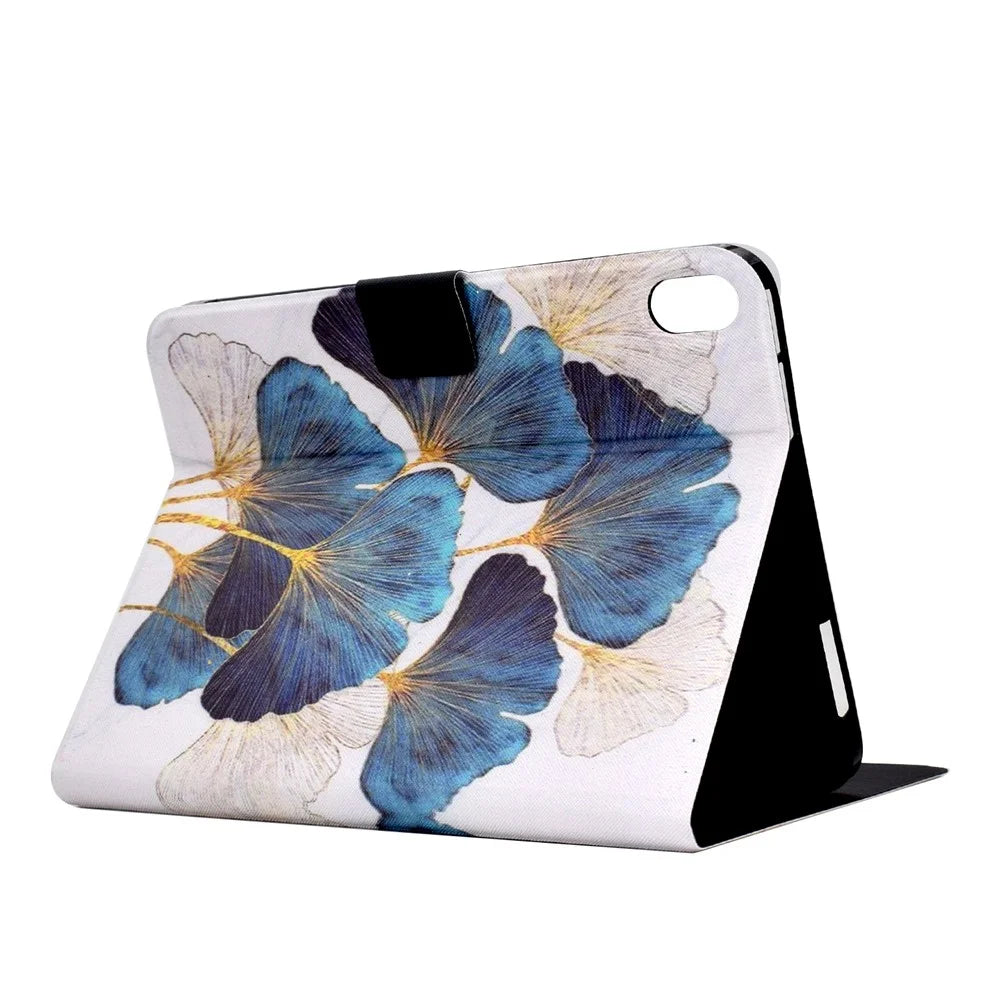 For iPad (2025) / 10.9 (2022) Shockproof Case Pattern Printed Leather Flip Cover Anti-Drop Tablet Case - Leaf - 6
