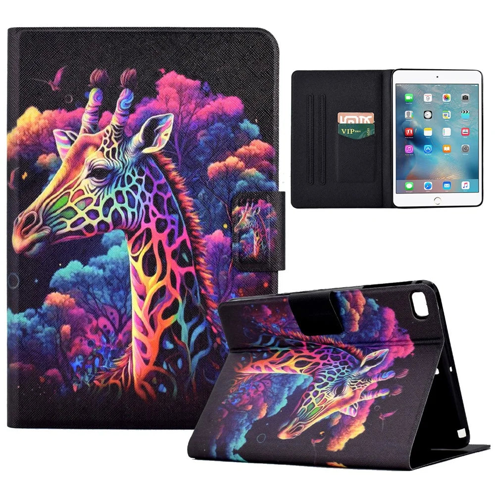 For iPad mini (2019) 7.9 inch / mini 4 / 3 / 2 / iPad mini Tablet Leather Case Pattern Printing Card Holder Stand Cover - Giraffe - 1