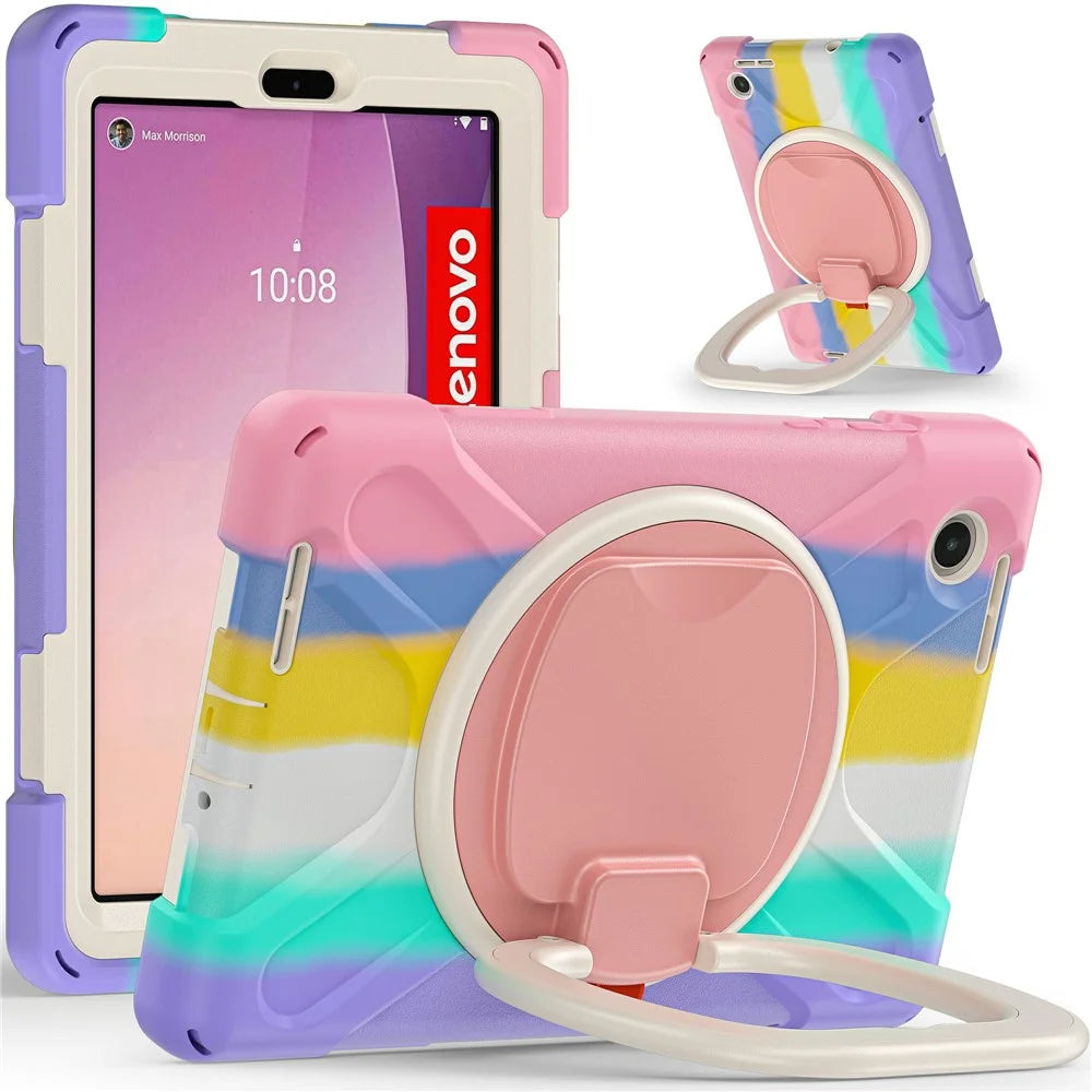 Tablet Case for Lenovo Tab M8 (4th Gen) 2024 TB-301XU / M8 (4th Gen) 2023 TB-300FU PC + Silicone Rotary Kickstand Cover - Colorful Pink - 1