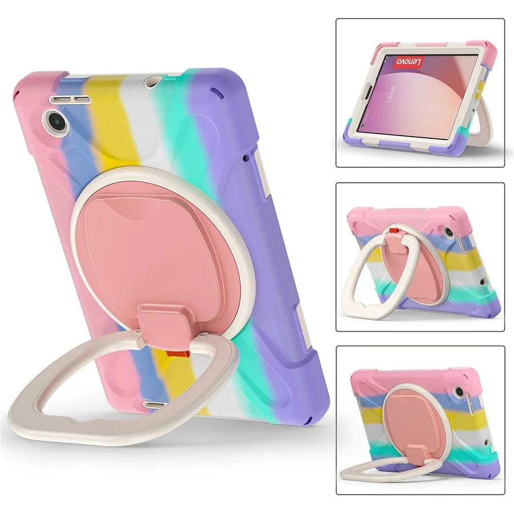 Tablet Case for Lenovo Tab M8 (4th Gen) 2024 TB-301XU / M8 (4th Gen) 2023 TB-300FU PC + Silicone Rotary Kickstand Cover - Colorful Pink - 2