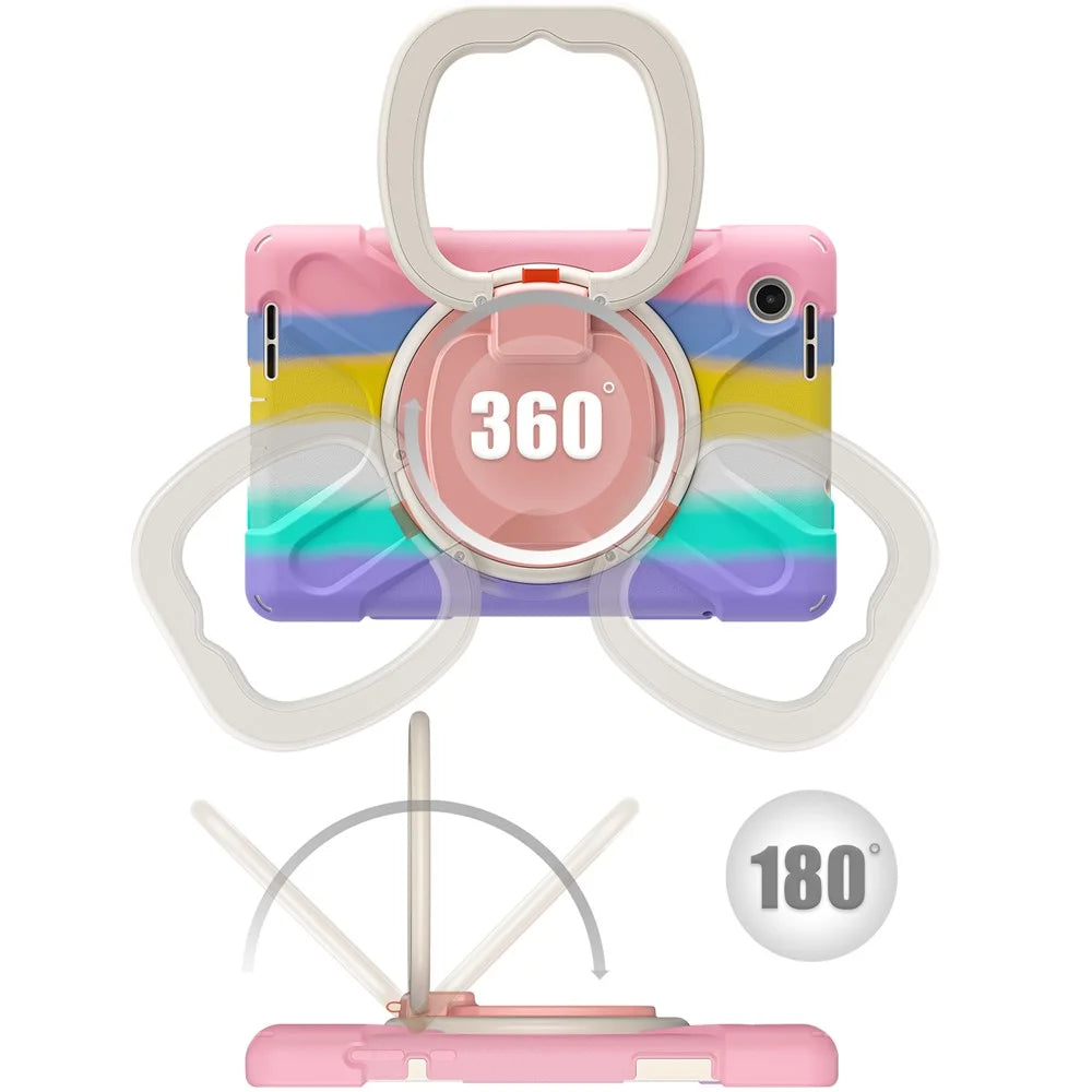 Tablet Case for Lenovo Tab M8 (4th Gen) 2024 TB-301XU / M8 (4th Gen) 2023 TB-300FU PC + Silicone Rotary Kickstand Cover - Colorful Pink - 3