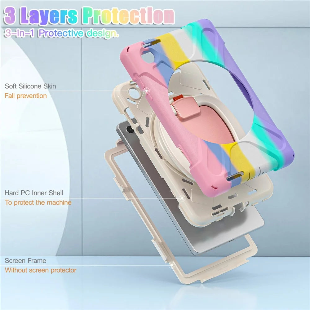 Tablet Case for Lenovo Tab M8 (4th Gen) 2024 TB-301XU / M8 (4th Gen) 2023 TB-300FU PC + Silicone Rotary Kickstand Cover - Colorful Pink - 5