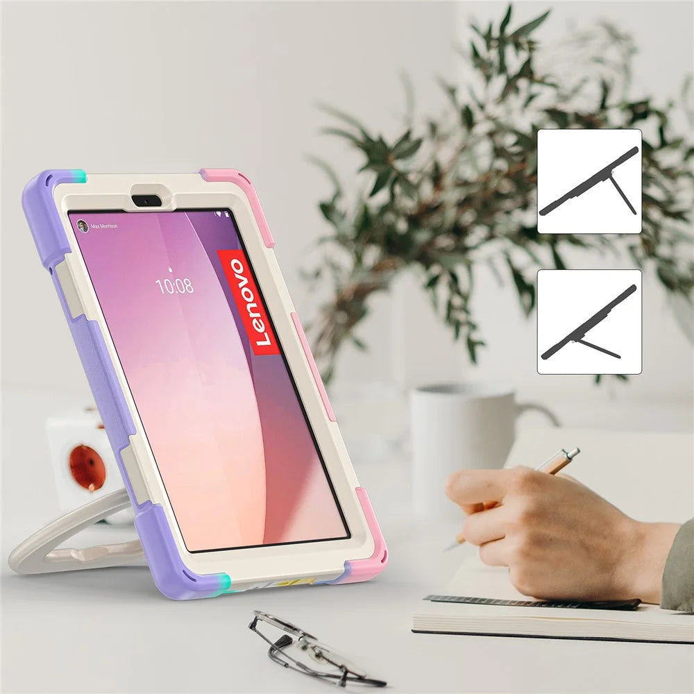 Tablet Case for Lenovo Tab M8 (4th Gen) 2024 TB-301XU / M8 (4th Gen) 2023 TB-300FU PC + Silicone Rotary Kickstand Cover - Colorful Pink - 6