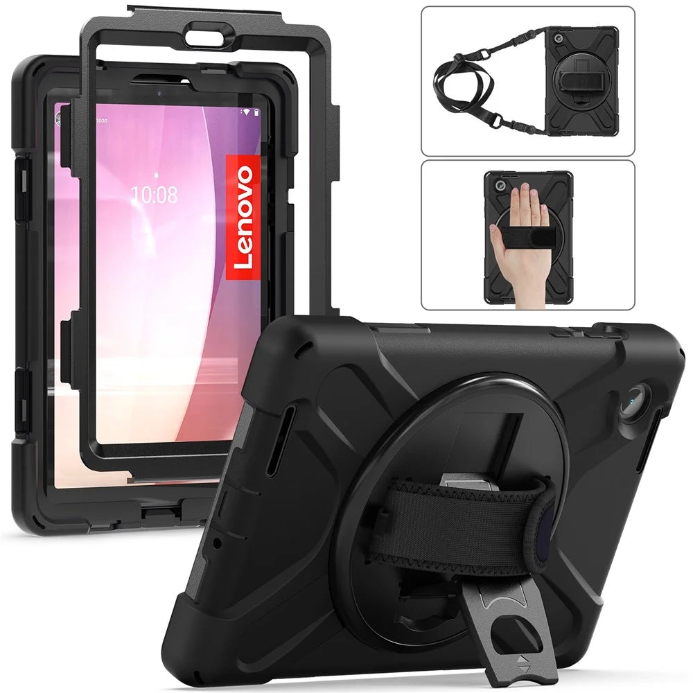 For Lenovo Tab M8 (4th Gen) 2024 TB-301XU / M8 (4th Gen) 2023 TB-300FU Case Kickstand Tablet Case PC+Silicone Cover with Strap - Black - 6