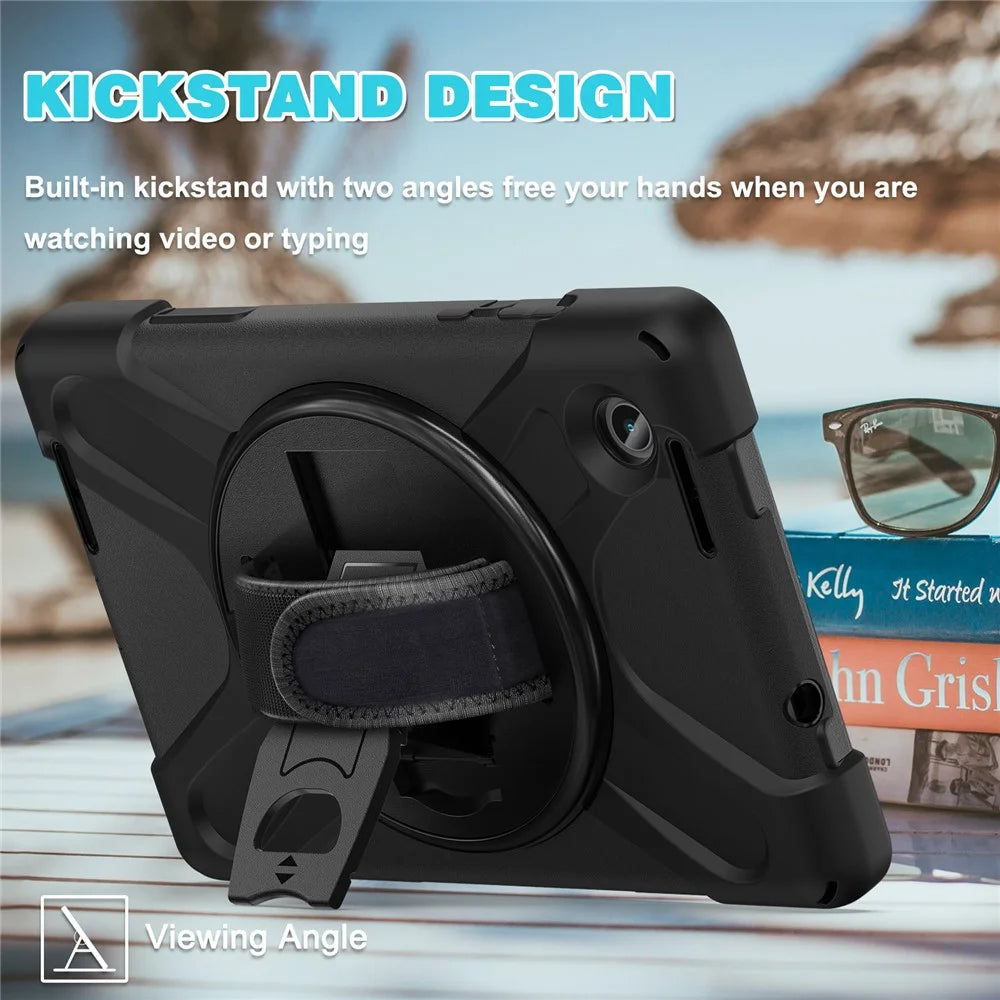 For Lenovo Tab M8 (4th Gen) 2024 TB-301XU / M8 (4th Gen) 2023 TB-300FU Kickstand PC + Silicone Tablet Case with Hand Strap - Black - 5
