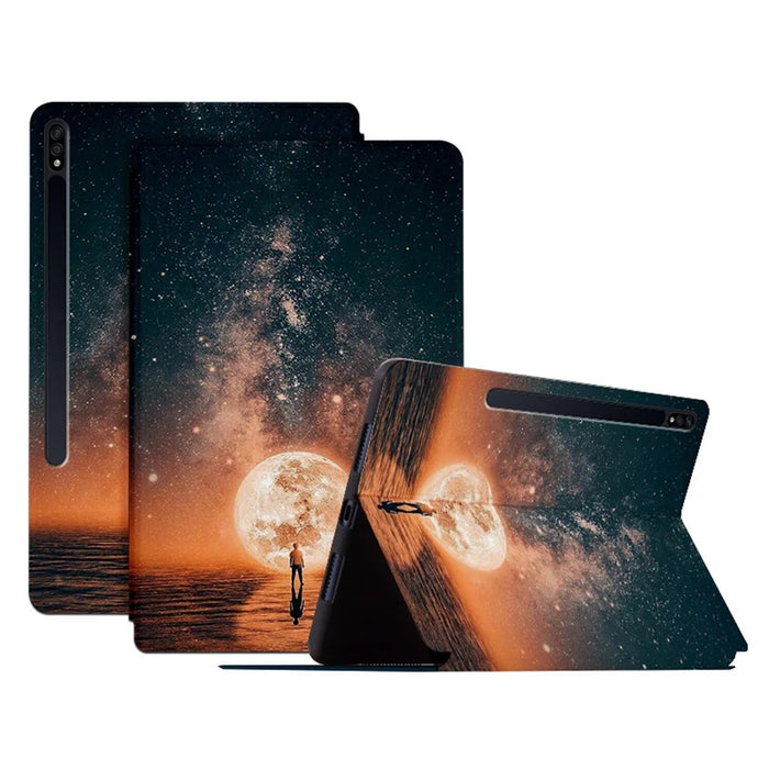 For Samsung Galaxy Tab S7 / S8 PU Leather Flip Case with Stand Pattern Printing Anti-Drop Tablet Cover - Dreaming Sky - 1