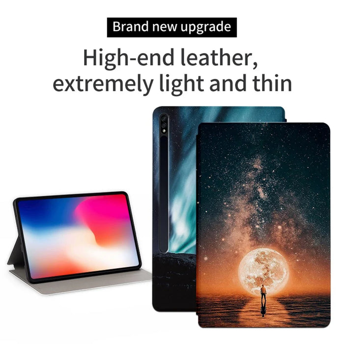 For Samsung Galaxy Tab S7 / S8 PU Leather Flip Case with Stand Pattern Printing Anti-Drop Tablet Cover - Dreaming Sky - 2