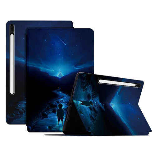 For Samsung Galaxy Tab S7 FE / Tab S7+ / Tab S8+ Case Pattern Printing PU Leather Flip Cover with Stand - River - 1