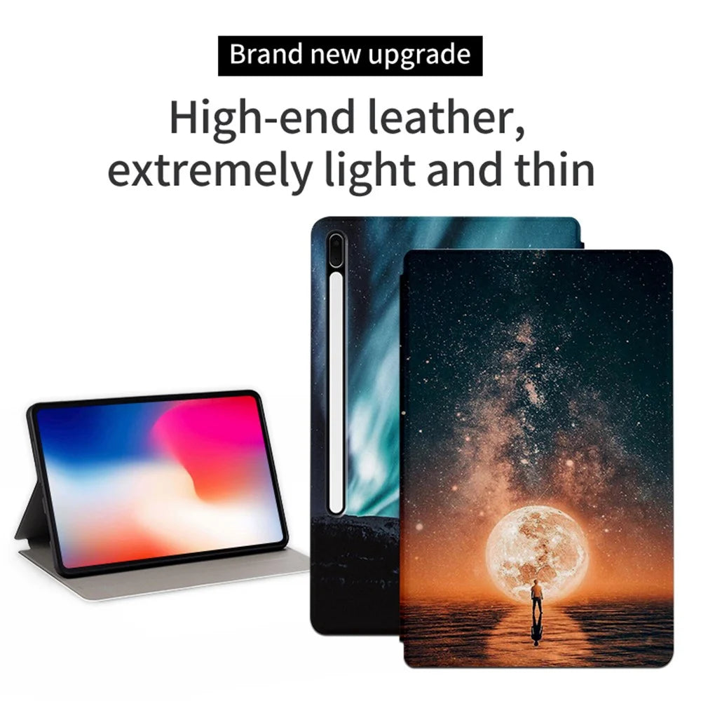 For Samsung Galaxy Tab S7 FE / Tab S7+ / Tab S8+ Case Pattern Printing PU Leather Flip Cover with Stand - River - 2