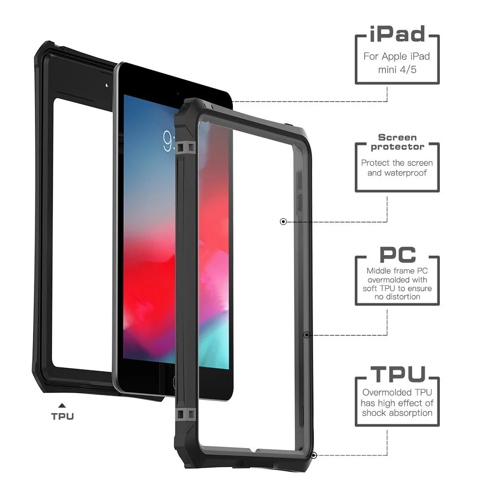 SHELLBOX For iPad mini 4 / mini (2019) 7.9 inch IP68 Waterproof Case Full Body Shockproof Snowproof Dustproof Cover - 4