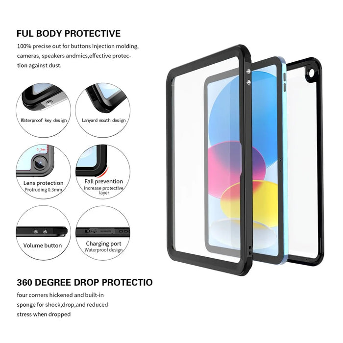 For iPad (2025) / 10.9 (2022) IP68 Waterproof Case 2m Drop Protection Dustproof Armor Defender Cover - 4