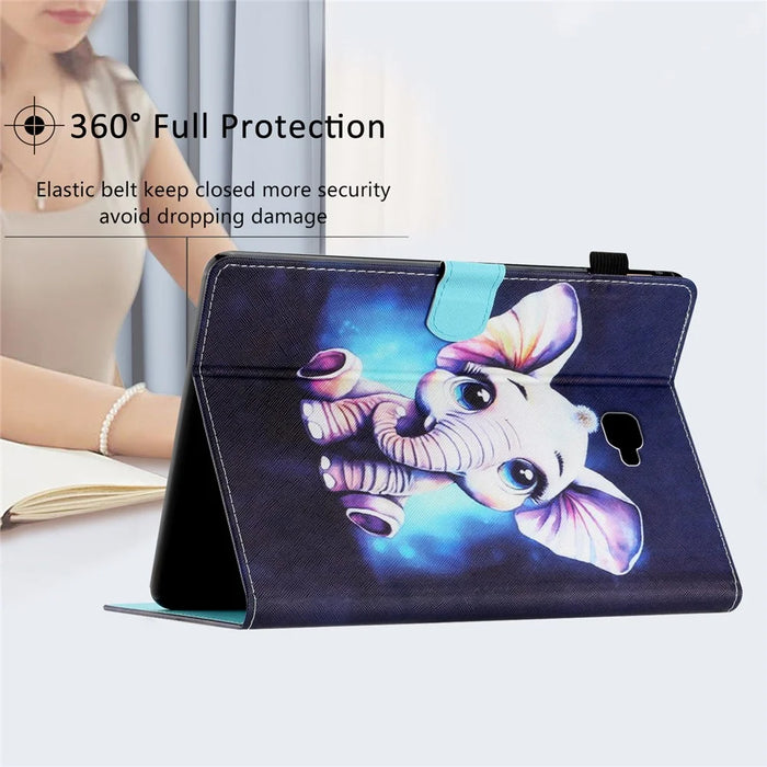 For Samsung Galaxy Tab A 10.1 (2016) T580 / T585 PU Leather Cover Pattern Printing Shockproof Tablet Case - Elephant - 6