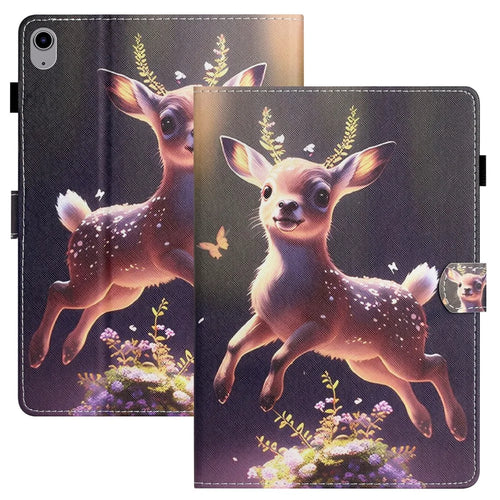 Anti-Drop Tablet Case for iPad (2025) / 10.9 (2022) PU Leather Folio Flip Cover Pattern Printing Shockproof Case - Deer - 1