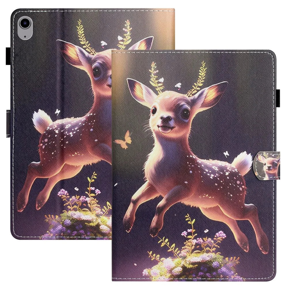 Anti-Drop Tablet Case for iPad (2025) / 10.9 (2022) PU Leather Folio Flip Cover Pattern Printing Shockproof Case - Deer - 1