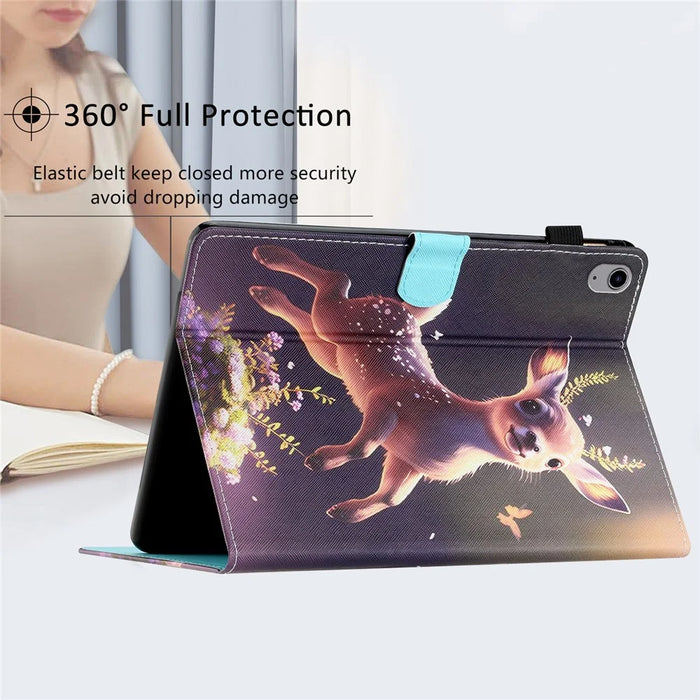 Anti-Drop Tablet Case for iPad (2025) / 10.9 (2022) PU Leather Folio Flip Cover Pattern Printing Shockproof Case - Deer - 6