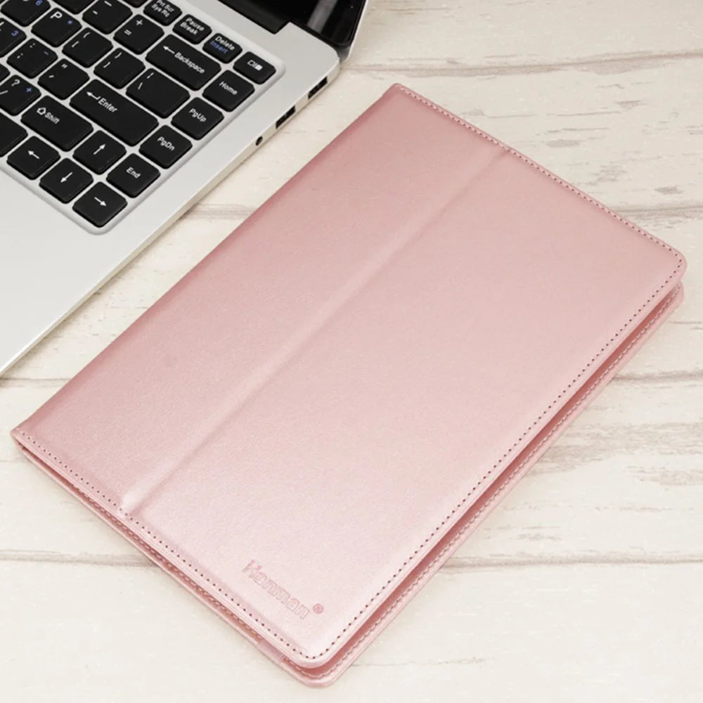HANMAN Leather Flip Cover for 10 inch Tablet Case Anti-Scratch 4 Buckle Tablet Protector with Card Slot, Wallet - Rose Gold - 2
