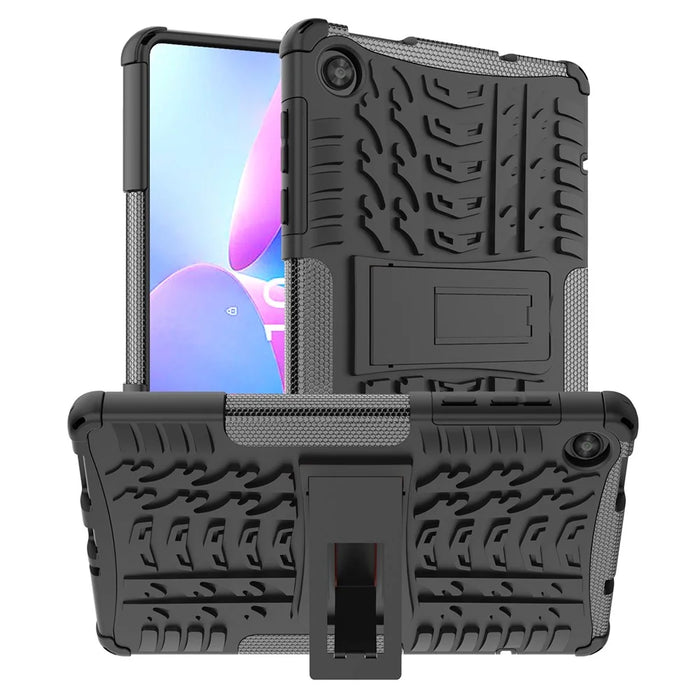For Lenovo Tab M8 (4th Gen) 2024 TB-301XU / M8 (4th Gen) 2023 TB-300FU Kickstand Tablet Case Tire Texture TPU PC Cover - Black - 1