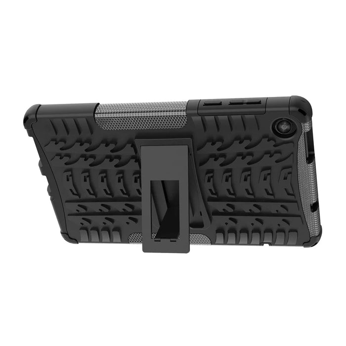 For Lenovo Tab M8 (4th Gen) 2024 TB-301XU / M8 (4th Gen) 2023 TB-300FU Kickstand Tablet Case Tire Texture TPU PC Cover - Black - 2