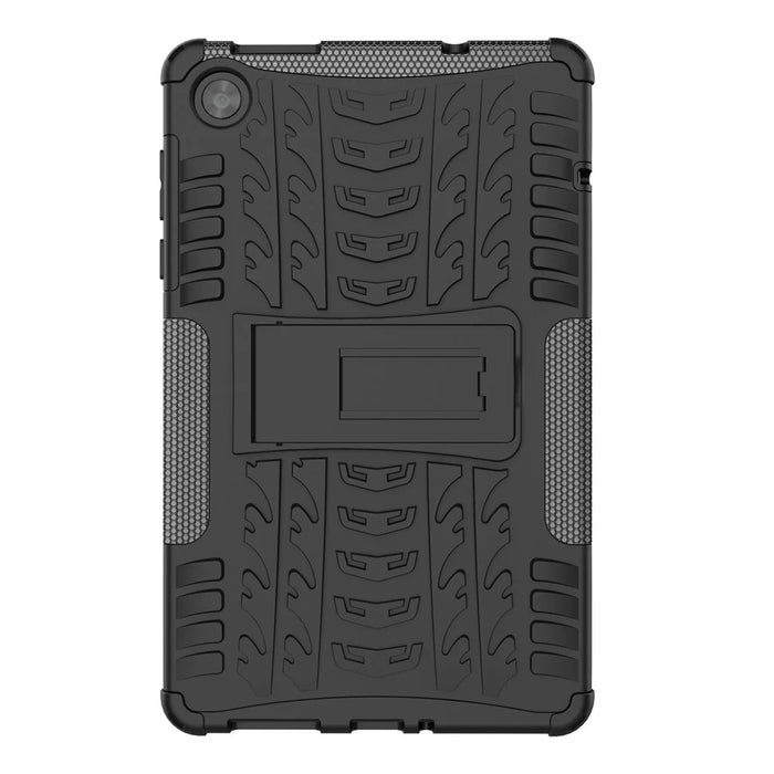 For Lenovo Tab M8 (4th Gen) 2024 TB-301XU / M8 (4th Gen) 2023 TB-300FU Kickstand Tablet Case Tire Texture TPU PC Cover - Black - 4