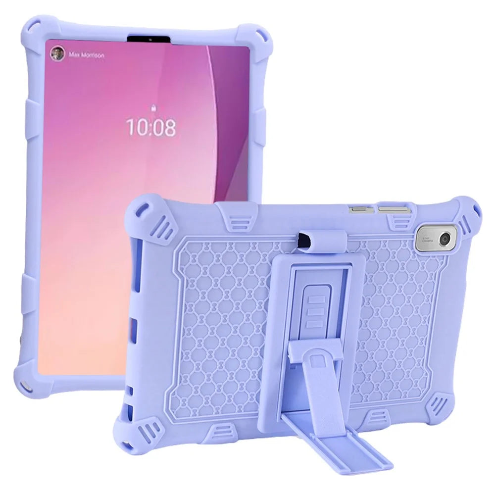 For Lenovo Tab M9 310FU Kickstand Tablet Silicone Case Retro Texture Anti-drop Tablet Cover - Light Purple - 1