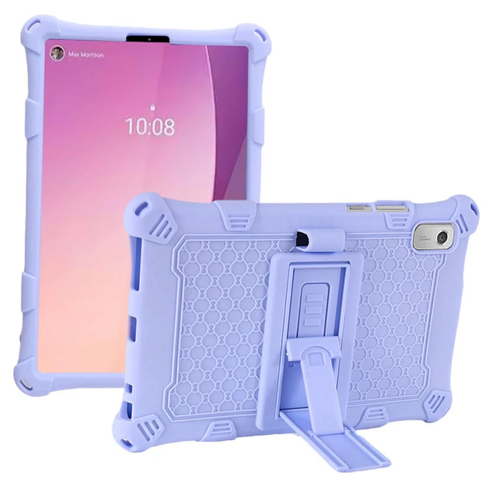 For Lenovo Tab M9 310FU Kickstand Tablet Silicone Case Retro Texture Anti-drop Tablet Cover - Light Purple - 1