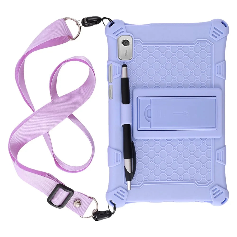 For Lenovo Tab M9 310FU Retro Texture Tablet Silicone Case Kickstand Tablet Cover with Lanyard - Light Purple - 2