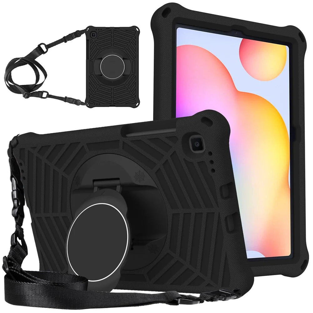 For Samsung Galaxy Tab S6 Lite (2024) / S6 Lite (2022) / S6 Lite (2020) SM-P610 P615 Kickstand Tablet Case with Shoulder Strap - Black - 1