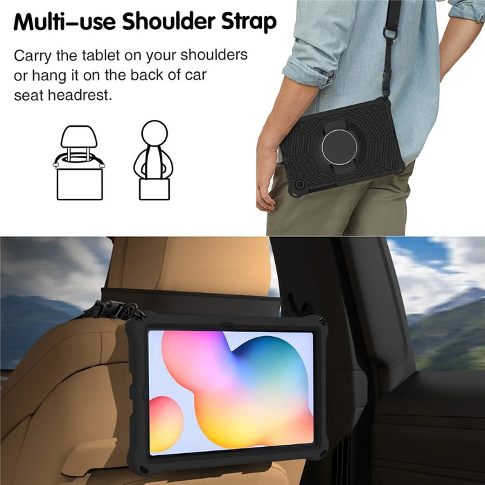 For Samsung Galaxy Tab S6 Lite (2024) / S6 Lite (2022) / S6 Lite (2020) SM-P610 P615 Kickstand Tablet Case with Shoulder Strap - Black - 4