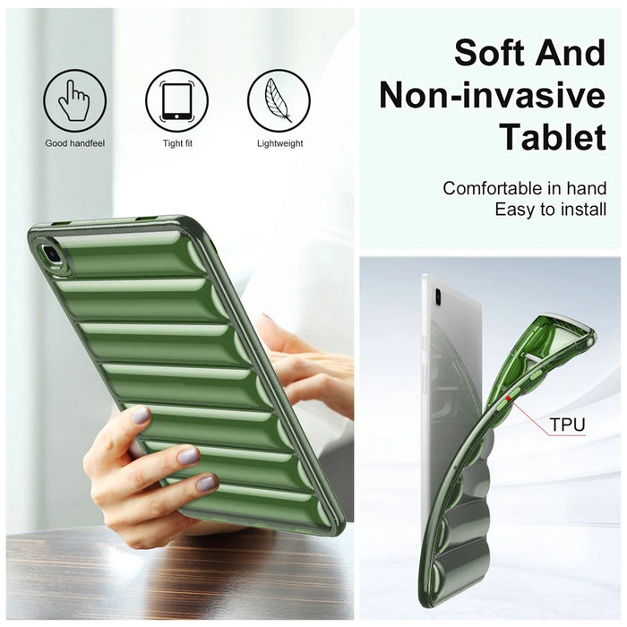 For Samsung Galaxy Tab A7 Lite 8.7-inch T225 T220 TPU Back Cover Down Jacket Design Drop Protection Tablet Case - Green - 5
