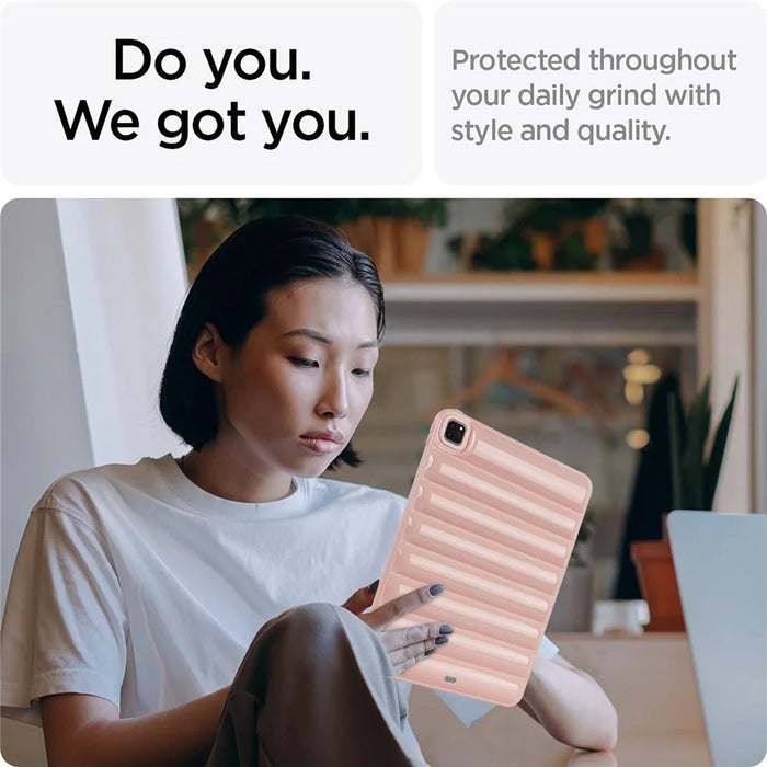 For iPad Pro 12.9 (2021) / (2020) / (2022) Shockproof Tablet Shell Down Jacket Texture Soft TPU Case - Pink - 3