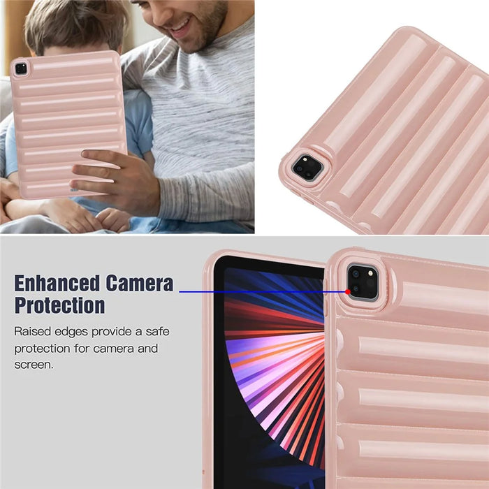 For iPad Pro 12.9 (2021) / (2020) / (2022) Shockproof Tablet Shell Down Jacket Texture Soft TPU Case - Pink - 5