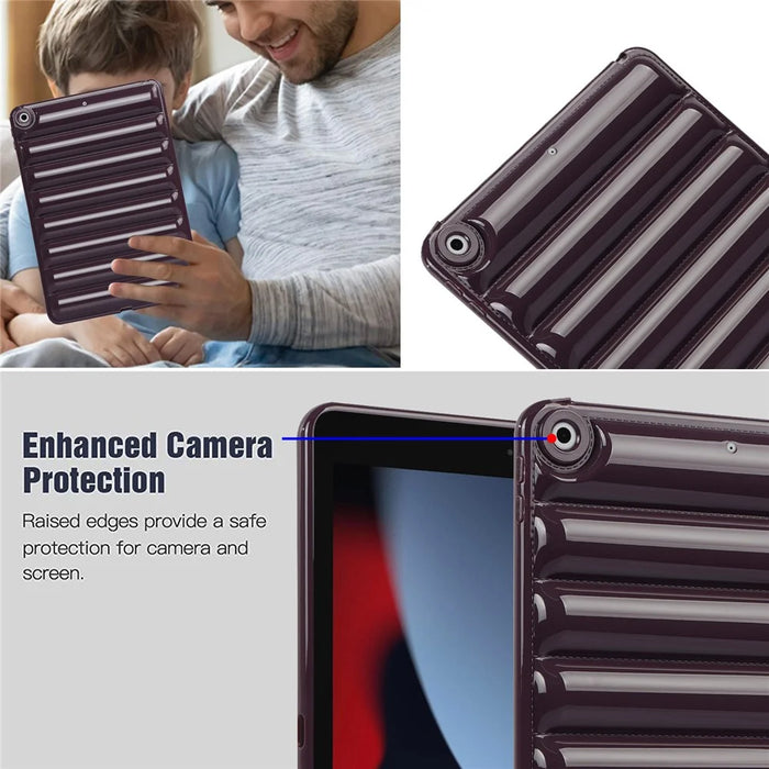 For iPad 10.2 (2021) / (2019) / (2020) Candy Color Tablet Protective Case Down Jacket Texture Soft TPU Cover - Wine Red - 5