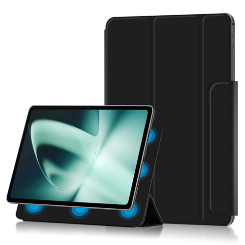 For OnePlus Pad PU Leather Tablet Case Magnetic Tri-fold Protective Cover with Stand - Black - 1