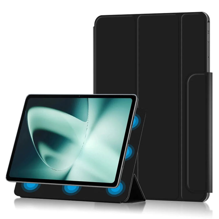 For OnePlus Pad PU Leather Tablet Case Magnetic Tri-fold Protective Cover with Stand - Black - 1