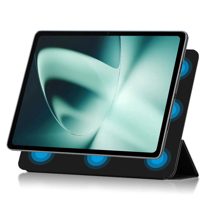 For OnePlus Pad PU Leather Tablet Case Magnetic Tri-fold Protective Cover with Stand - Black - 4