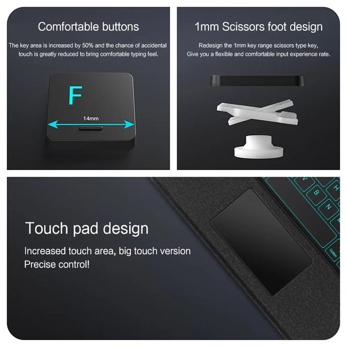 For OnePlus Pad Leather Case + Bluetooth-compatible Keyboard with Backlight Trackpad - Black - 2