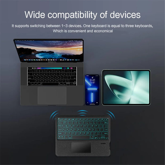 For OnePlus Pad Leather Case + Bluetooth-compatible Keyboard with Backlight Trackpad - Black - 3