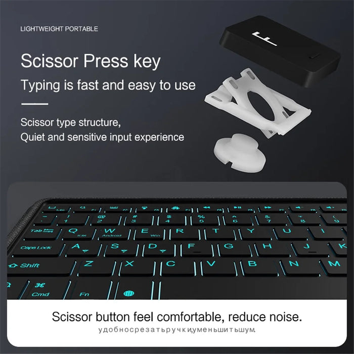 For OnePlus Pad Leather Case + Bluetooth-compatible Keyboard with Backlight Trackpad - Black - 4