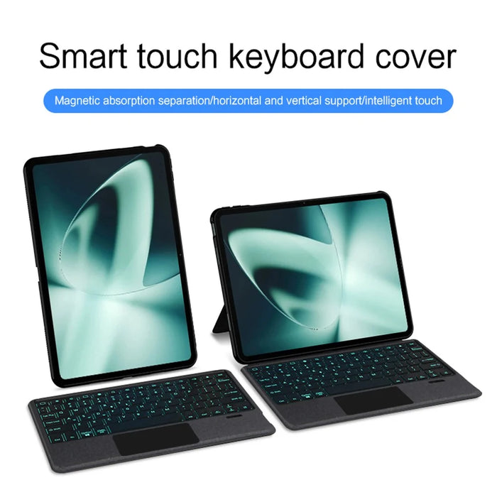 For OnePlus Pad Leather Case + Bluetooth-compatible Keyboard with Backlight Trackpad - Black - 5